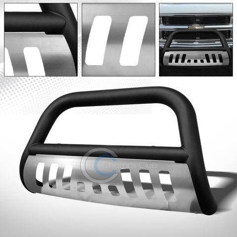 MATTE BLK BULL BAR PUSH BUMPER GRILL GUARD+SS SKID 88+ CHEVY GMC C10 C/K PICKUP