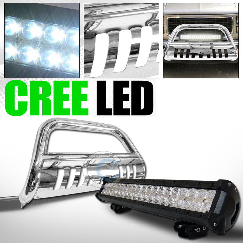 SS CHROME BULL BAR GRILL GUARD+120W CREE LED FOG LIGHTS 1988+ CHEVY GMC C10 C/K