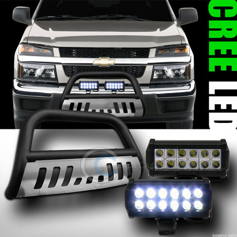 MATTE BLK BULL BAR GUARD+SKID PLATE+36W CREE LED FOG LIGHT 2004+ COLORADO/CANYON