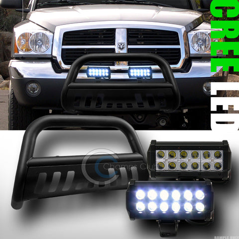 MATTE BLK BULL BAR BUMPER GRILL GUARD+36W CREE LED FOG LIGHTS 2005+ DODGE DAKOTA