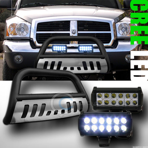 MATTE BLK BULL BAR BUMPER GUARD+SKID+36W CREE LED FOG LIGHTS LAMPS 2005+ DAKOTA