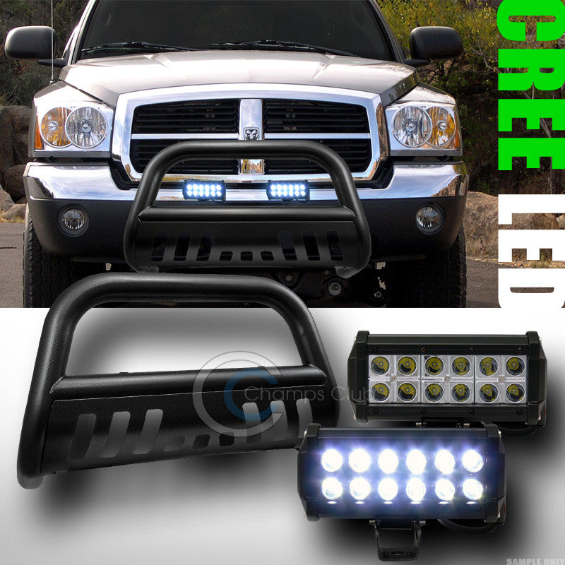 HAMMERED BLK BULL BAR BUMPER GRILL GUARD+36W CREE LED FOG LIGHT 2005+ RAM DAKOTA