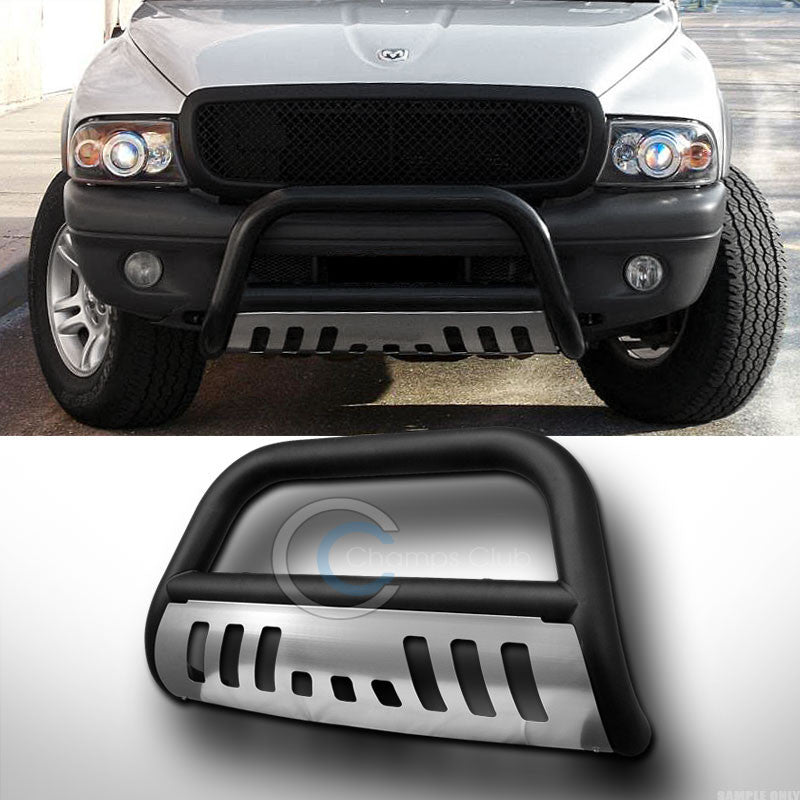 MATTE BLK HD BULL BAR BUMPER GUARD W/SS SKID PLATE 97-04 DAKOTA/98+ DURANGO