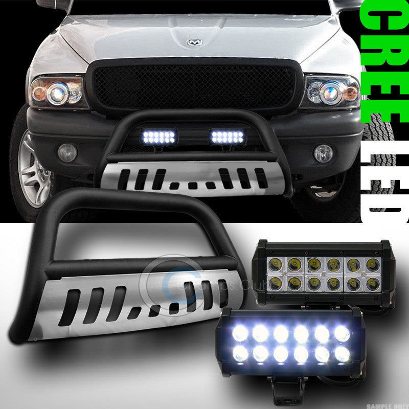 MATTE BLK BULL BAR GUARD+SKID+36W CREE LED FOG LIGHTS 1997/1998+ DAKOTA/DURANGO