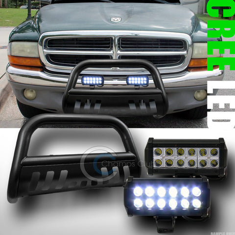HAMMERED BLK BULL BAR BUMPER GUARD+36W CREE LED FOG LIGHTS 1997+ DAKOTA/DURANGO