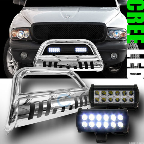 CHROME BULL BAR GRILL GUARD V2+36W CREE LED FOG LIGHTS 1997/1998+ DAKOTA/DURANGO