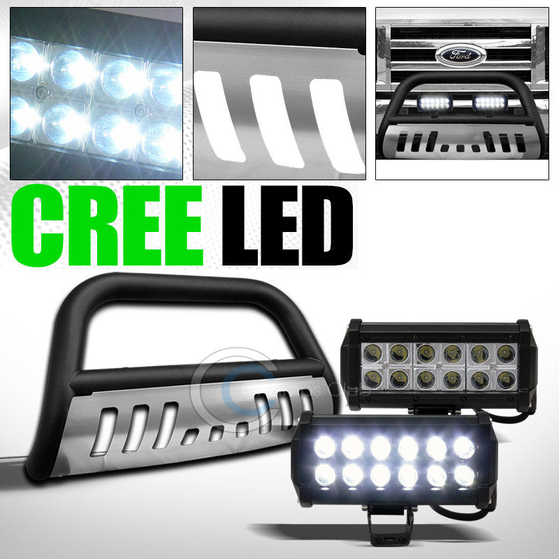 MATTE BLK BULL BAR GUARD+SKID+36W CREE LED FOG LIGHTS 2008+ FORD E150/E250/E350