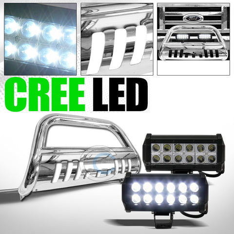 S/S CHROME BULL BAR GUARD+36W CREE LED FOG LIGHTS 2008-2011 FORD E150/E250/E350