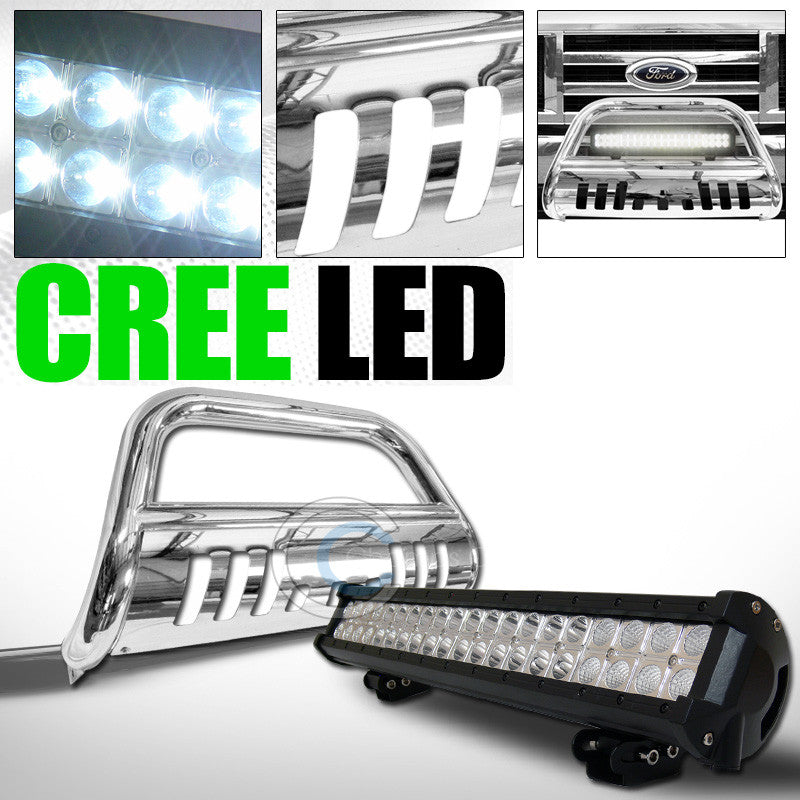 S/S CHROME BULL BAR GUARD+120W CREE LED FOG LIGHTS 2008-2011 FORD E150/E250/E350