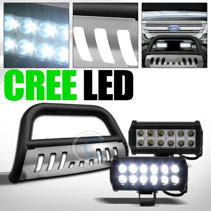 MATTE BLK STEEL BULL BAR GRILL GUARD+SKID+36W CREE LED FOG LIGHTS 2011+ EXPLORER