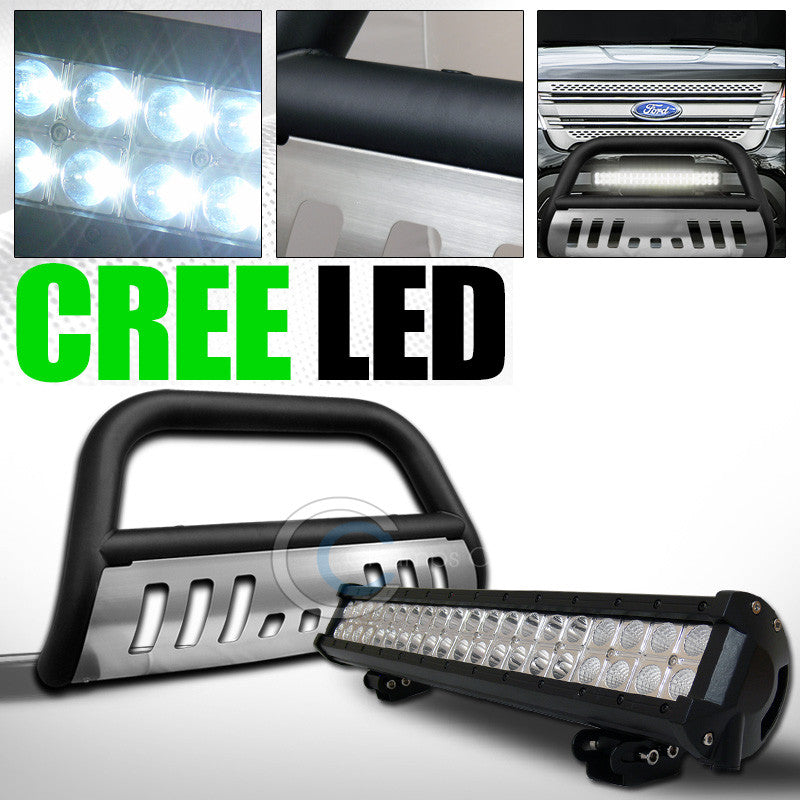 MATTE BLK STEEL BULL BAR GRILL GUARD+SKID+120W CREE LED FOG LIGHT 2011+ EXPLORER