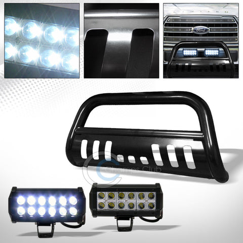 BLK BULL BAR BRUSH PUSH BUMPER GUARD+36W CREE LED FOG LIGHTS 2015-2016 FORD F150