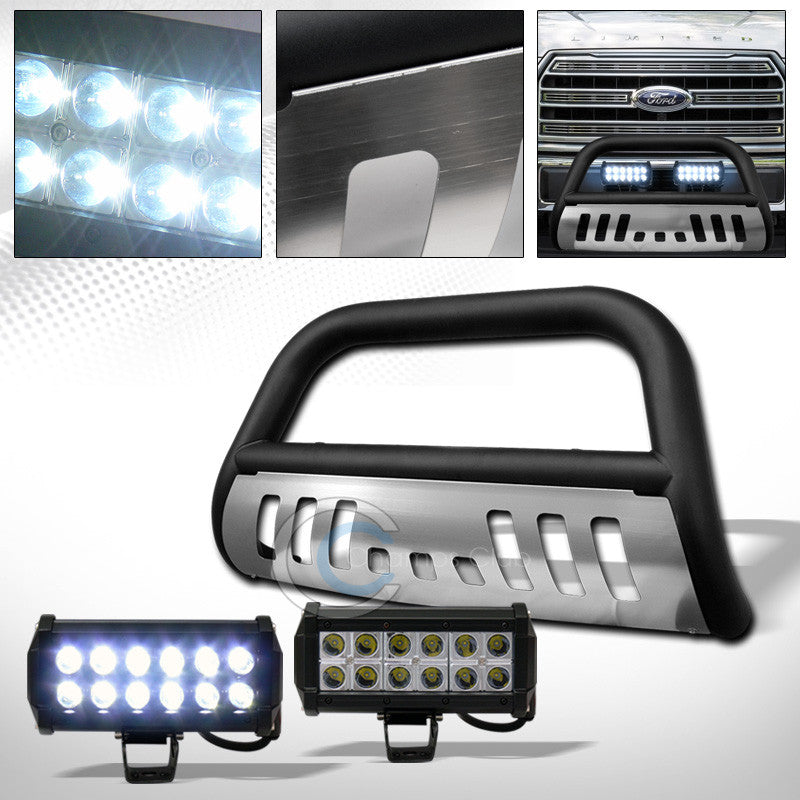 MATTE BLK BULL BAR BUMPER GUARD+SKID+36W CREE LED FOG LIGHTS 2015-2016 FORD F150