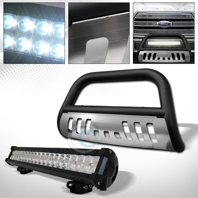 MATTE BLK BULL BAR BUMPER GUARD+SKID+120W CREE LED FOG LIGHT 2015-2016 FORD F150