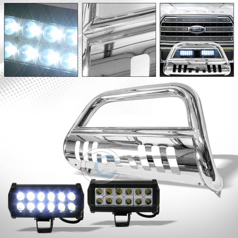 SS CHROME BULL BAR PUSH BUMPER GUARD+36W CREE LED FOG LIGHTS 2015-2016 FORD F150