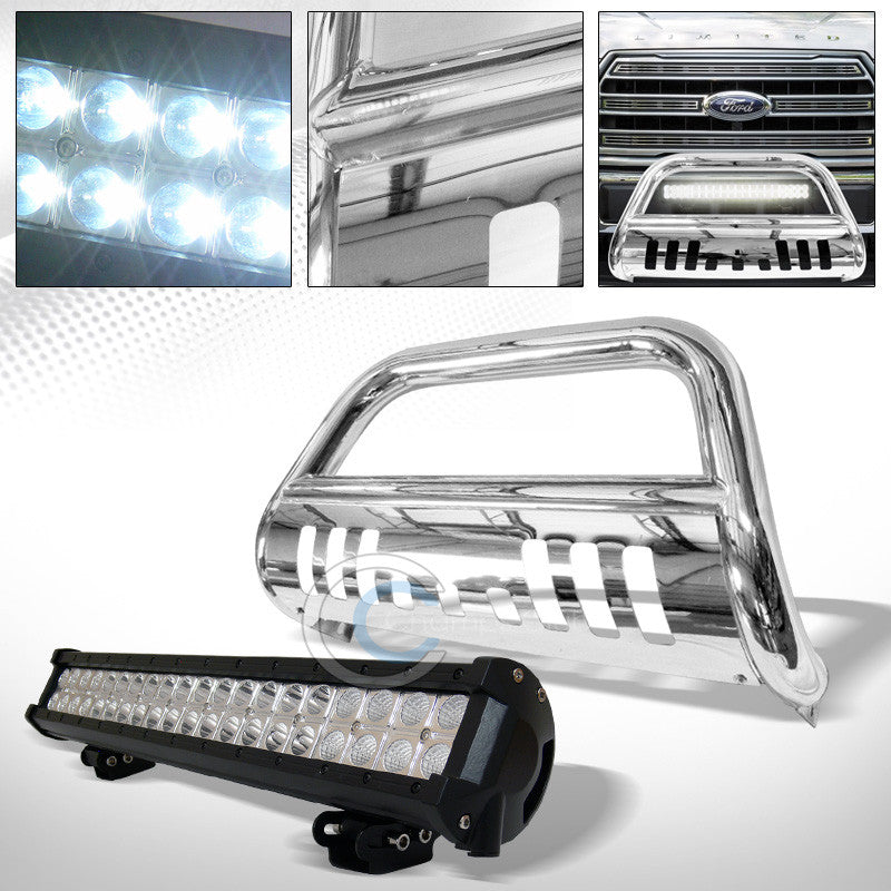 SS CHROME BULL BAR PUSH BUMPER GUARD+120W CREE LED FOG LIGHT 2015-2016 FORD F150