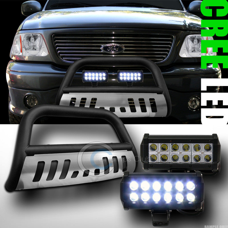 MATTE BLK BULL BAR GUARD+SKID+36W CREE LED FOG LIGHTS 1997-2003 F150/EXPEDITION