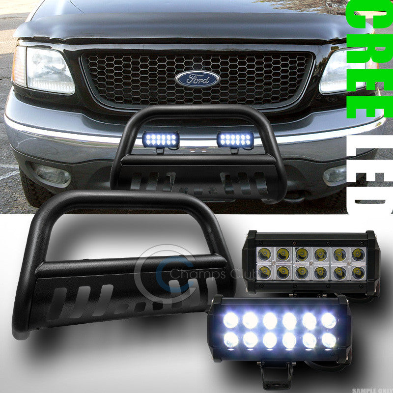 HAMMERED BLK BULL BAR BUMPER GUARD+36W CREE LED FOG LIGHTS 1997+ F150/EXPEDITION