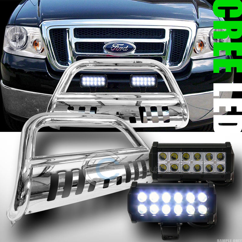 CHROME BULL BAR BUMPER GUARD+36W CREE LED FOG LIGHTS 1997-2003 F150/EXPEDITION