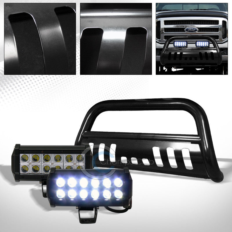 BLACK HD BULL BAR BUMPER GRILL GUARD+36W CREE LED FOG LIGHTS 2005-2007 F250/F350
