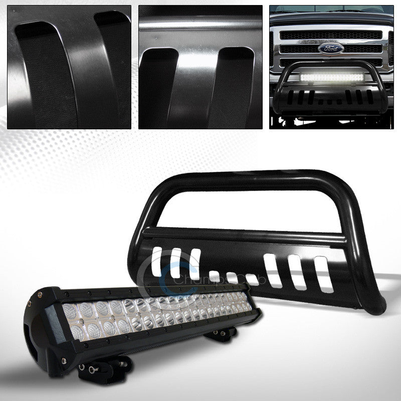 BLACK HD BULL BAR BUMPER GRILL GUARD+120W CREE LED FOG LIGHT 2005-2007 F250/F350