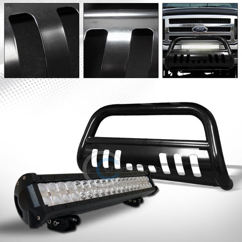 BLACK HD BULL BAR BUMPER GRILL GUARD+120W CREE LED FOG LIGHT 2005-2007 F250/F350