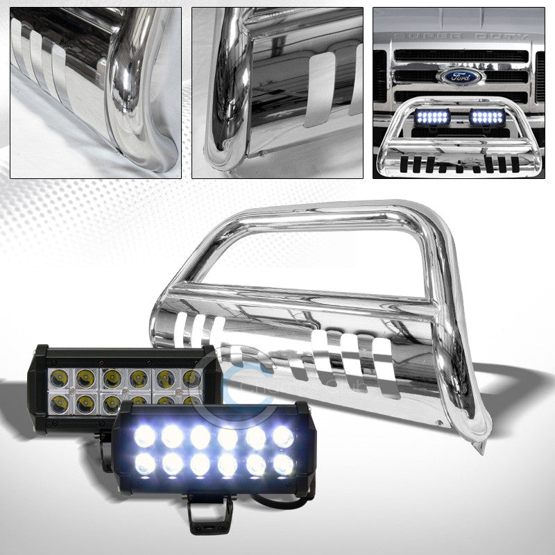 CHROME BULL BAR BUMPER GRILLE GUARD+36W CREE LED FOG LIGHTS 2005-2007 F250/F350