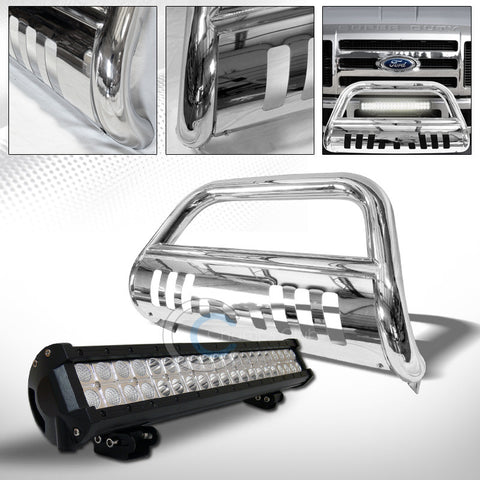 CHROME BULL BAR BUMPER GRILLE GUARD+120W CREE LED FOG LIGHTS 2005-2007 F250/F350
