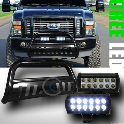 BLK BULL BAR BUMPER GRILL GUARD+36W CREE LED FOG LIGHTS LAMP 2008-2010 F250/F350