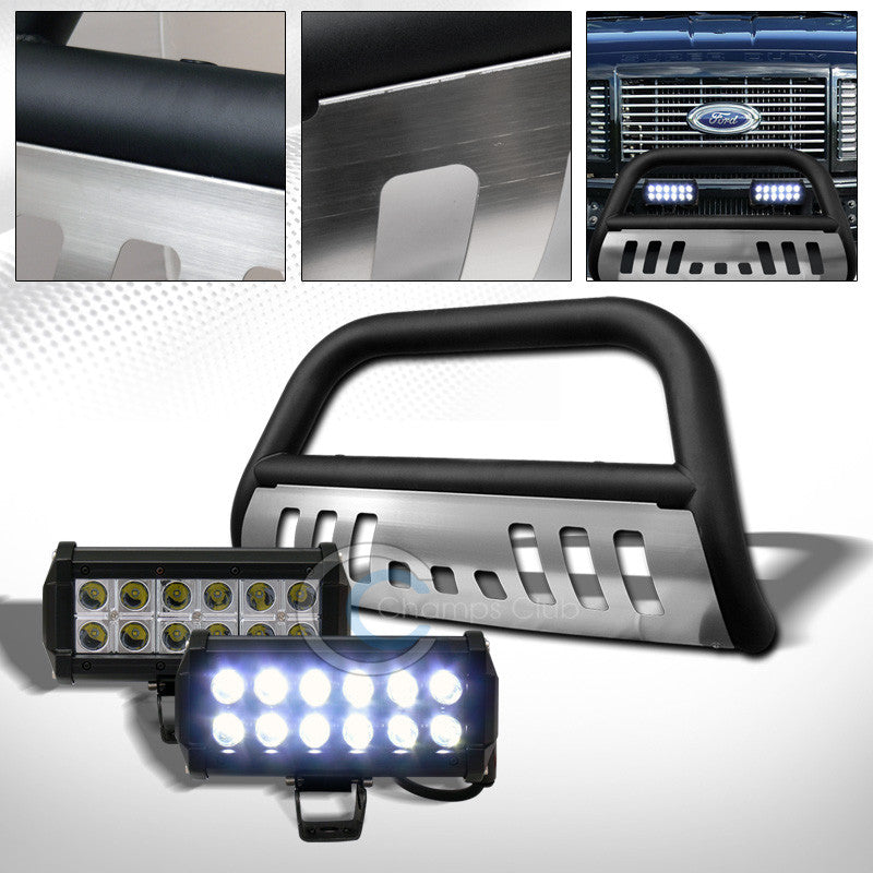 MATTE BLK BULL BAR BUMPER GUARD+SKID+36W CREE LED FOG LIGHTS 2008-2010 F250/F350