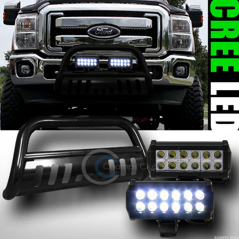 BLK BULL BAR BUMPER GRILL GUARD+36W CREE LED FOG LIGHTS LAMP 2011-2016 F250/F350