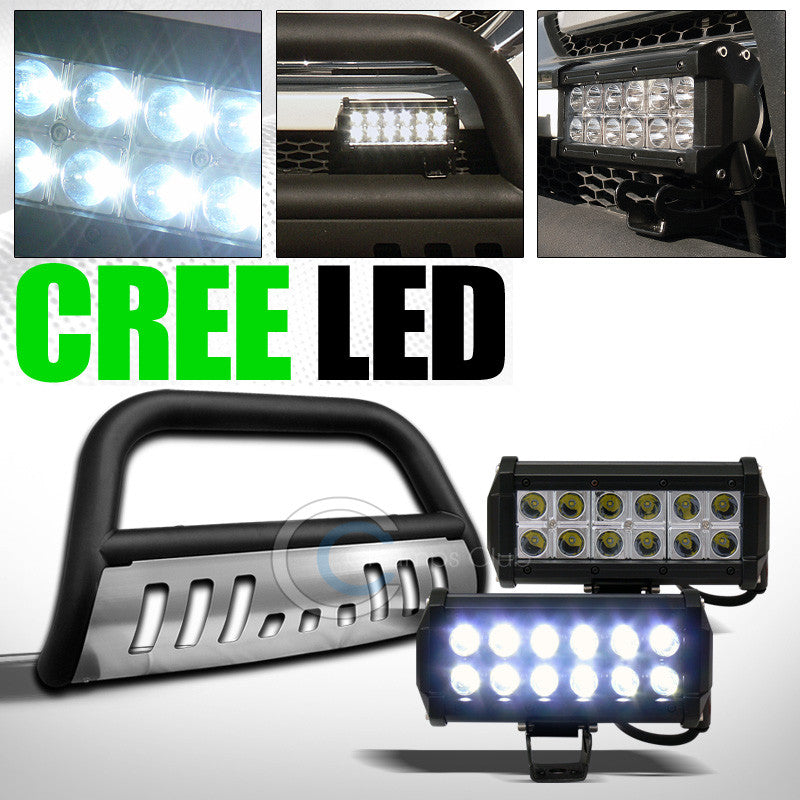 MATTE BLK BULL BAR GUARD+SS SKID+36W CREE LED FOG LIGHT 2011-2016 F250/F350/F450