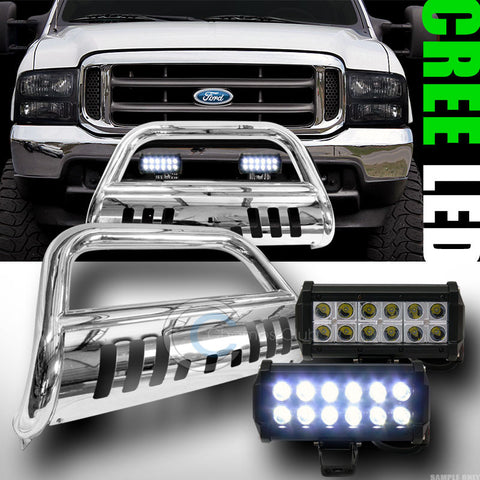 CHROME BULL BAR BUMPER GUARD+36W CREE LED FOG LIGHTS 1999+ F250/350/EXCURSION