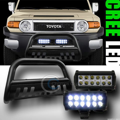 HAMMERED BLK BULL BAR BUMPER GUARD+36W CREE LED FOG LIGHTS 2007-2014 FJ CRUISER