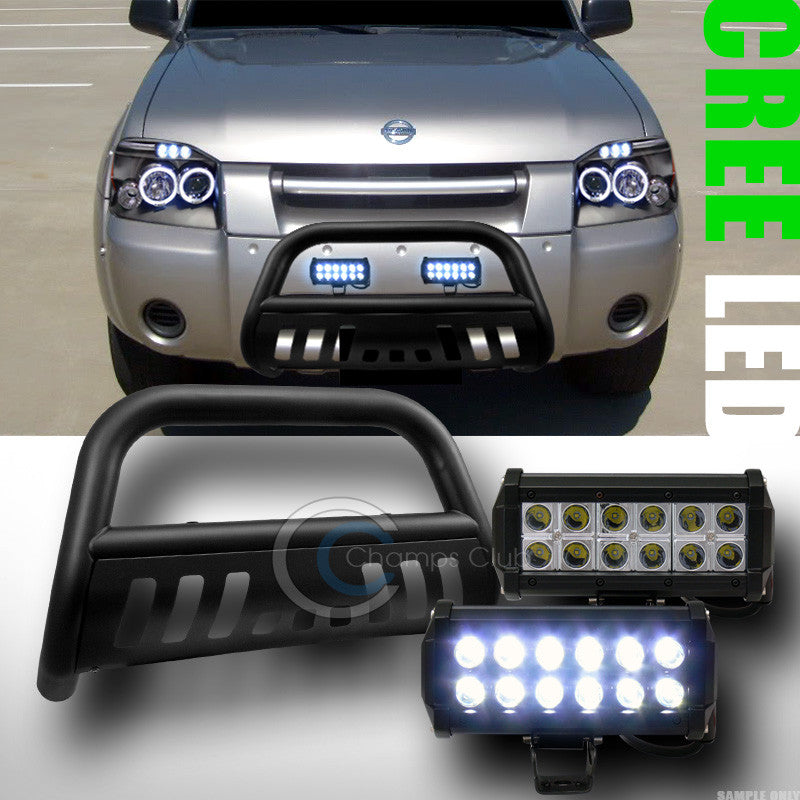 MATTE BLK HD BULL BAR BUMPER GUARD+36W CREE LED FOG LIGHT FOR 2001-2004 FRONTIER