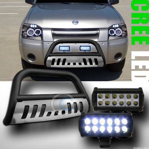 MATTE BLK BULL BAR GRILLE GUARD W/SKID+36W CREE LED FOG LIGHT FOR 2001+ FRONTIER