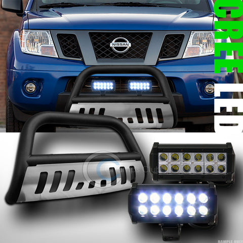 MATTE BLACK BULL BAR GUARD w/SKID+36W CREE LED FOG LIGHTS FOR 2005-2015 XTERRA