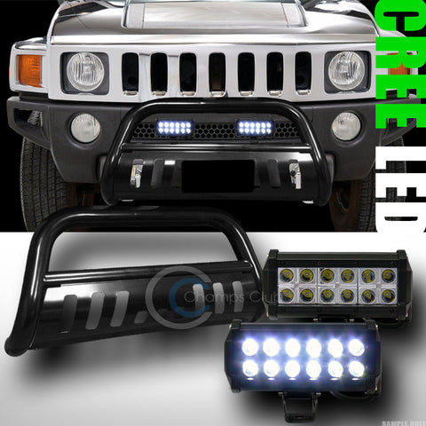 BLK BULL BAR BUMPER GRILL GUARD+36W CREE LED FOG LIGHTS LAMP 2006-2010 HUMMER H3