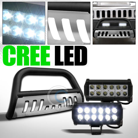 MATTE BLK BULL BAR GRILL GUARD+SKID+36W CREE LED FOG LIGHTS 2005+ HUMMER H3/H3T