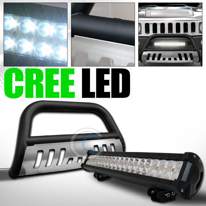 MATTE BLK BULL BAR GRILL GUARD+SKID+120W CREE LED FOG LIGHT 2005+ HUMMER H3/H3T