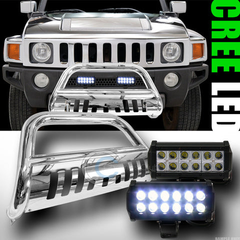 CHROME BULL BAR BUMPER GRILL GUARD+36W CREE LED FOG LIGHTS 2005/2006+ HUMMER H3