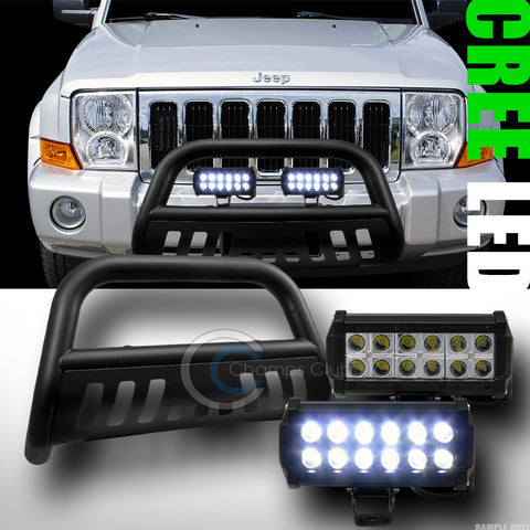 MATTE BLK BULL BAR GUARD+36W CREE LED FOG LIGHTS 2005+ GRAND CHEROKEE/COMMANDER