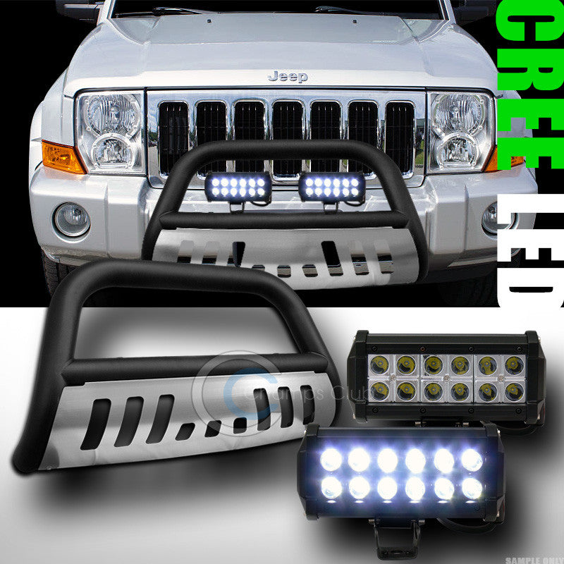 MATTE BLK BULL BAR GUARD+SKID+36W CREE LED FOG LIGHTS 2005+ JEEP GRAND CHEROKEE