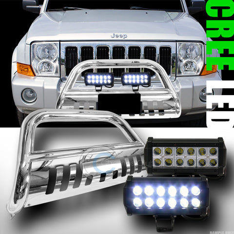 CHROME BULL BAR BUMPER GUARD V2+36W CREE LED FOG LIGHTS 2005-2010 GRAND CHEROKEE
