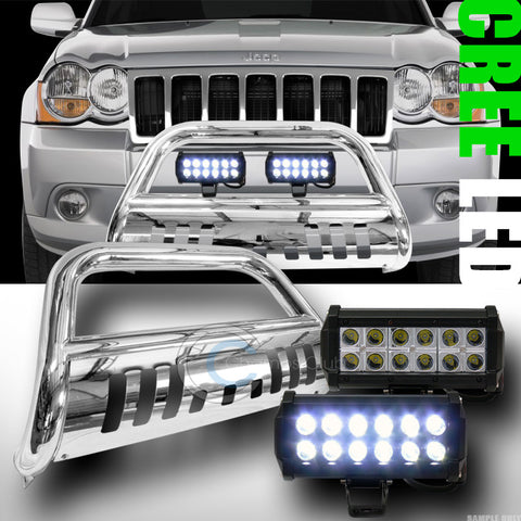 CHROME BULL BAR BUMPER GUARD V2+36W CREE LED FOG LIGHTS 2008-2010 GRAND CHEROKEE