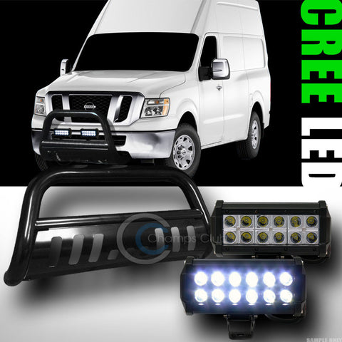 BLK BULL BAR BUMPER GUARD+36W CREE LED FOG LIGHTS FOR 2012-2016 NV NV1500/NV2500