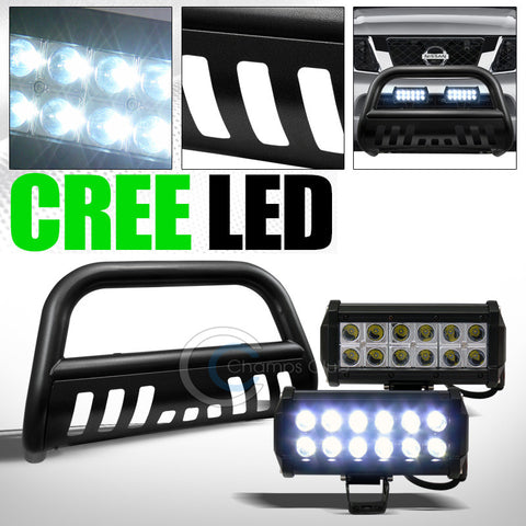 HAMMERED BLK BULL BAR BUMPER GUARD+36W CREE LED FOG LIGHTS FOR 2008+ PATHFINDER