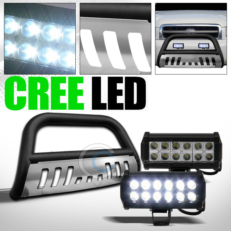 MATTE BLK BULL BAR BUMPER GUARD+SKID+36W CREE LED FOG LIGHT FOR 1999+ PATHFINDER