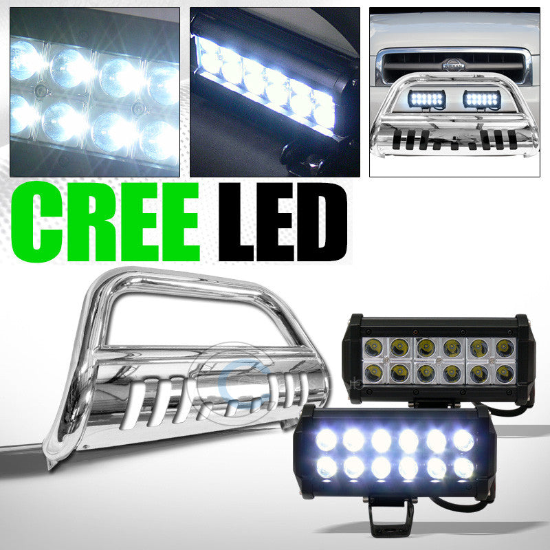CHROME BULL BAR BUMPER GRILL GUARD+36W CREE LED FOG LIGHTS FOR 1999+ PATHFINDER