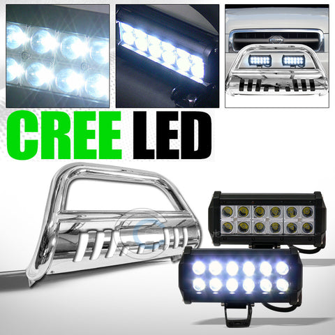 CHROME BULL BAR BUMPER GRILL GUARD+36W CREE LED FOG LIGHTS FOR 1999+ PATHFINDER